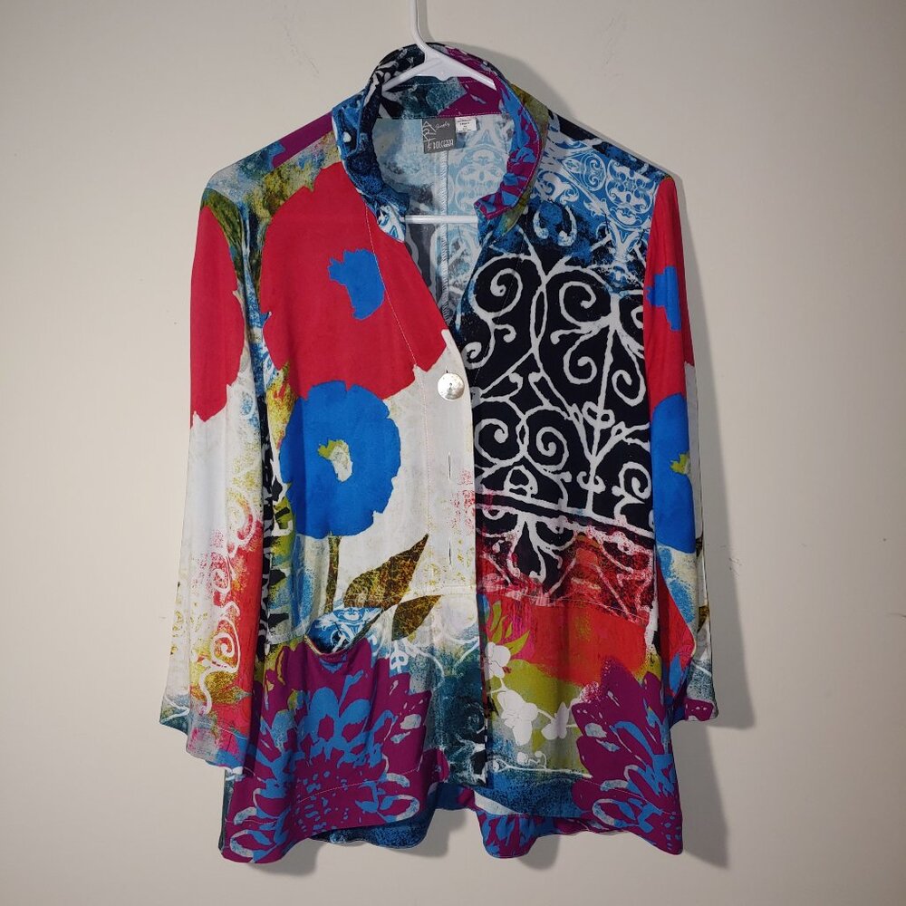 Simply Art by Dolcezza 3/4 Sleeves Button Up Blouse Size PM Multicolored